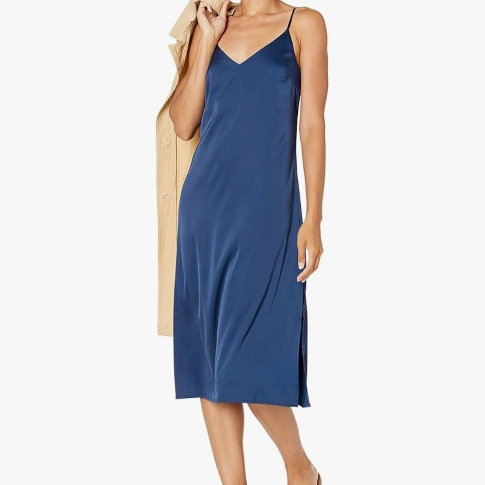 The‎ Drop Navy Satin Evening Midi Slip Dress NWT Small